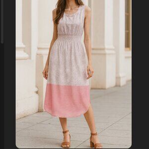 GAP Pink Paisley‎ Color Block Smocked Midi Dress